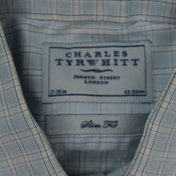 Charles Tyrwhitt Shirt Mens 17/35 Blue Check Slim Fit Button Up Long Sleeve - Picture 3 of 7